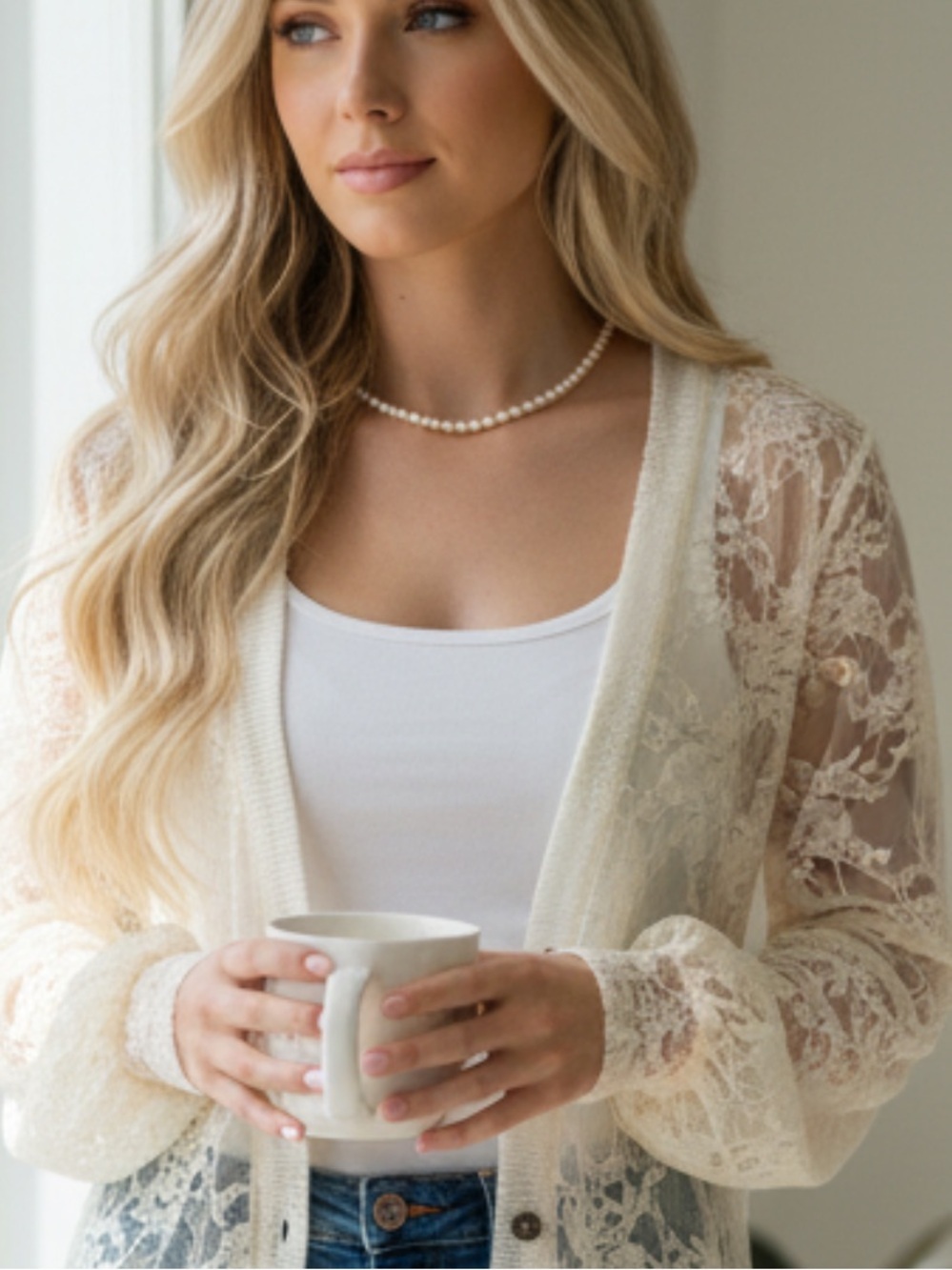 Ginger G Women's Lace Cardigan in Cream